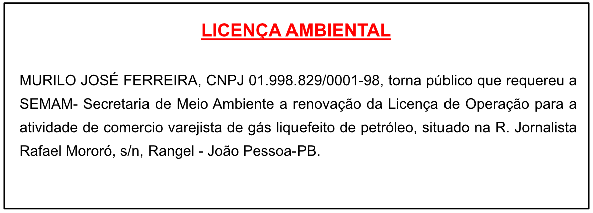 MURILO JOSÉ FERREIRA – LICENÇA AMBIENTAL
