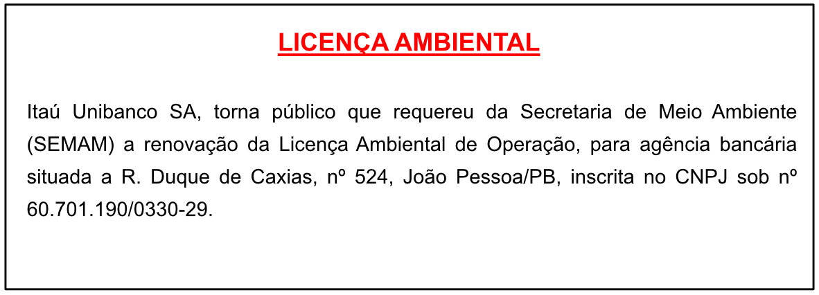 Itaú Unibanco S.A – Licença Ambiental