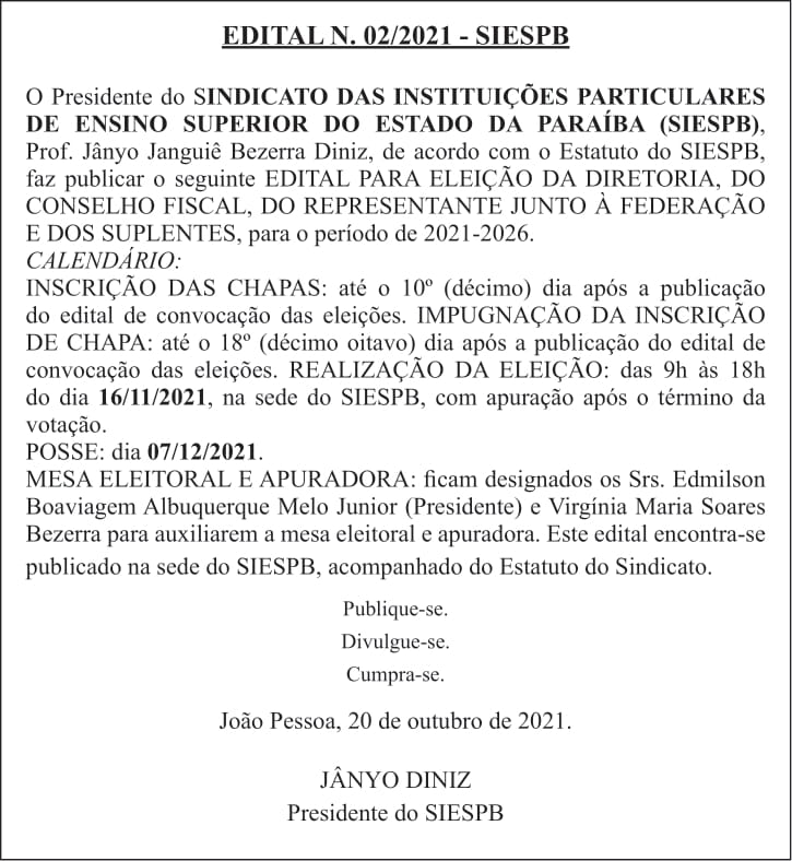 SIESPB – EDITAL N. 02/2021