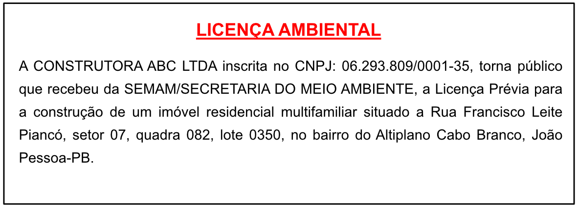 CONSTRUTORA ABC LTDA – LICENÇA AMBIENTAL