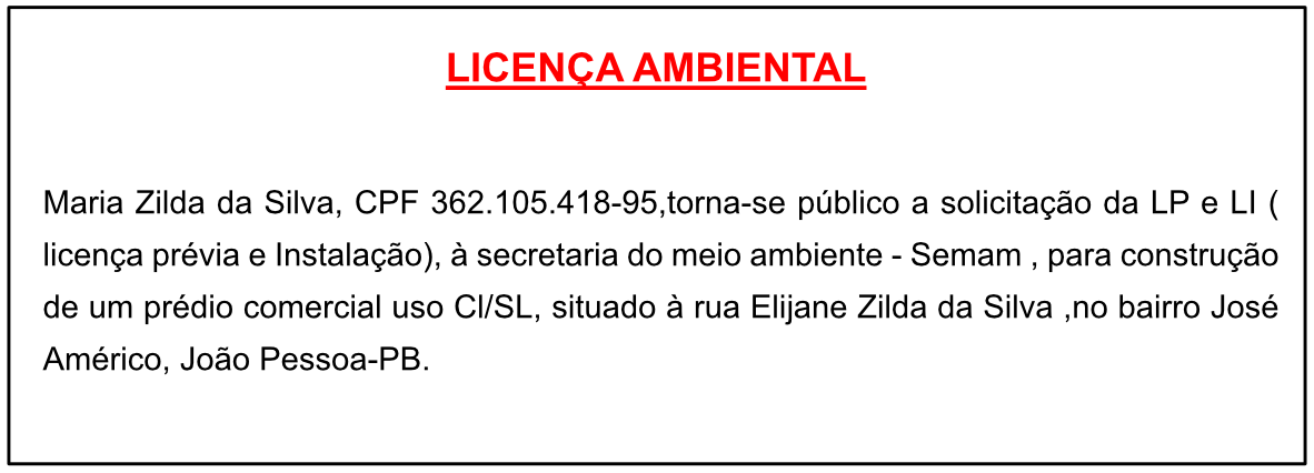 Maria Zilda da Silva – Licença Ambiental