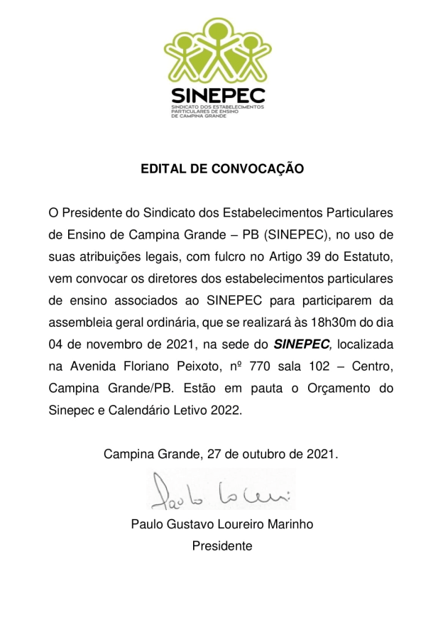 SINEPEC – EDITAL DE CONVOCAÇÃO