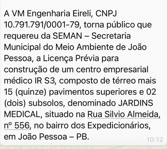 VM Engenharia Eireli – Licença Ambiental
