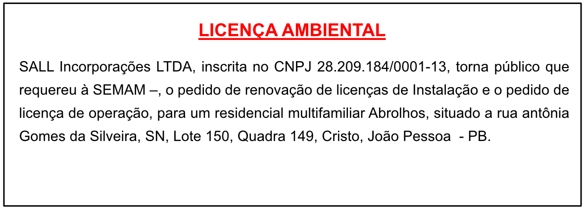 SALL Incorporações LTDA – Licença Ambiental