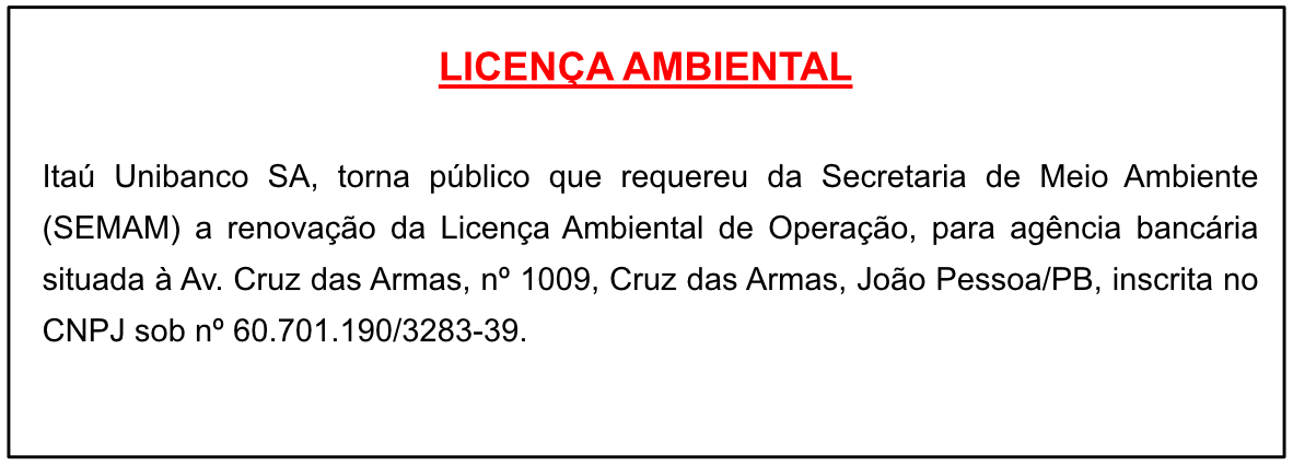Itaú Unibanco S.A – Licença Ambiental