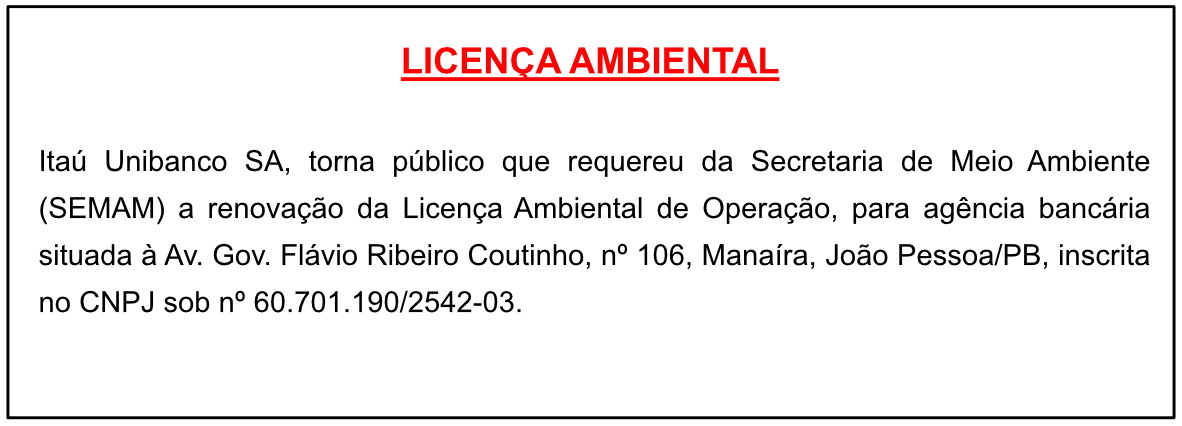 Itaú Unibanco S.A – Licença Ambiental