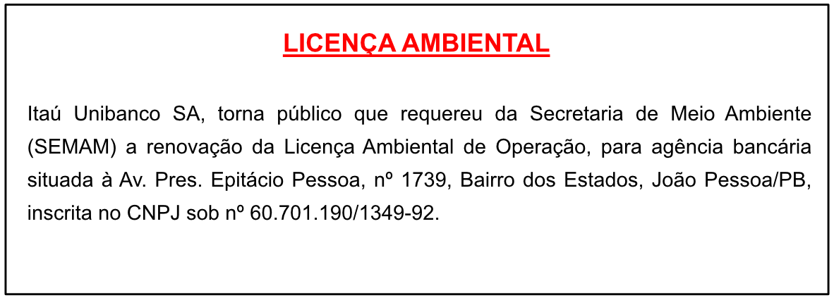 Itaú Unibanco S.A – Licença Ambiental