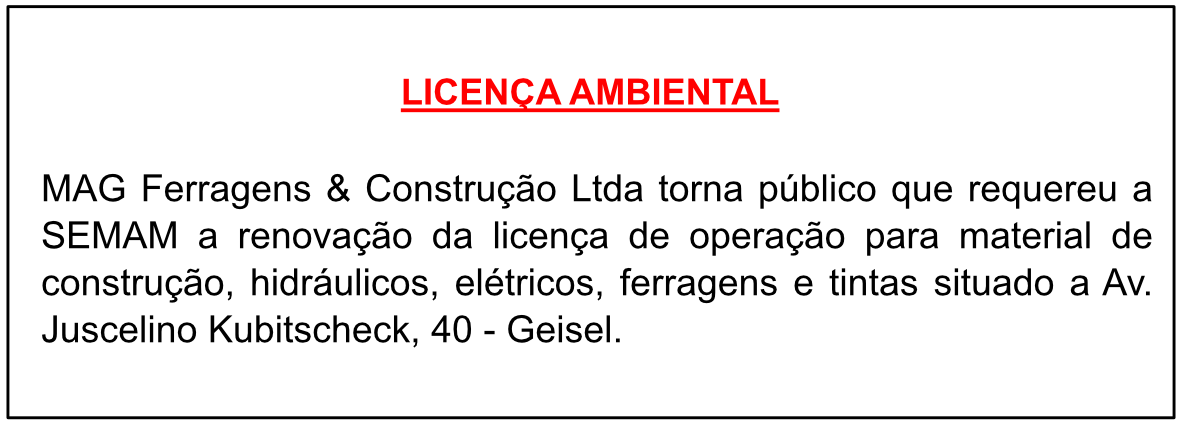 MAG Ferragens & Construção Ltda – Licença Ambiental