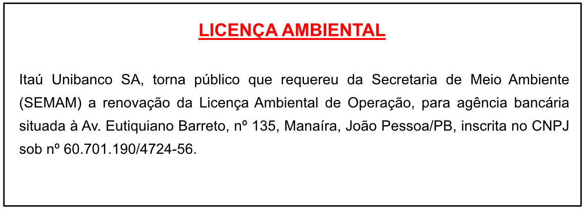 Itaú Unibanco S.A – Licença Ambiental