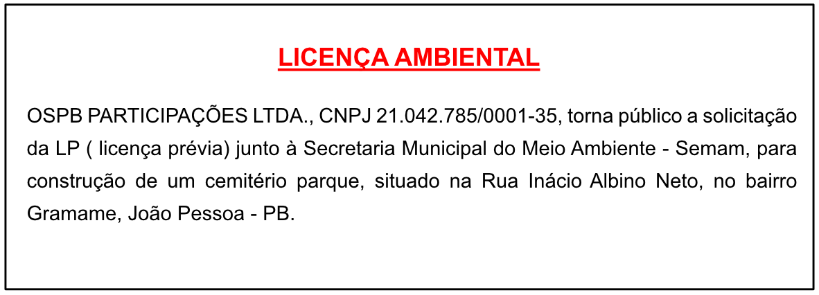 OSPB PARTICIPAÇÕES LTDA – LICENÇA AMBIENTAL