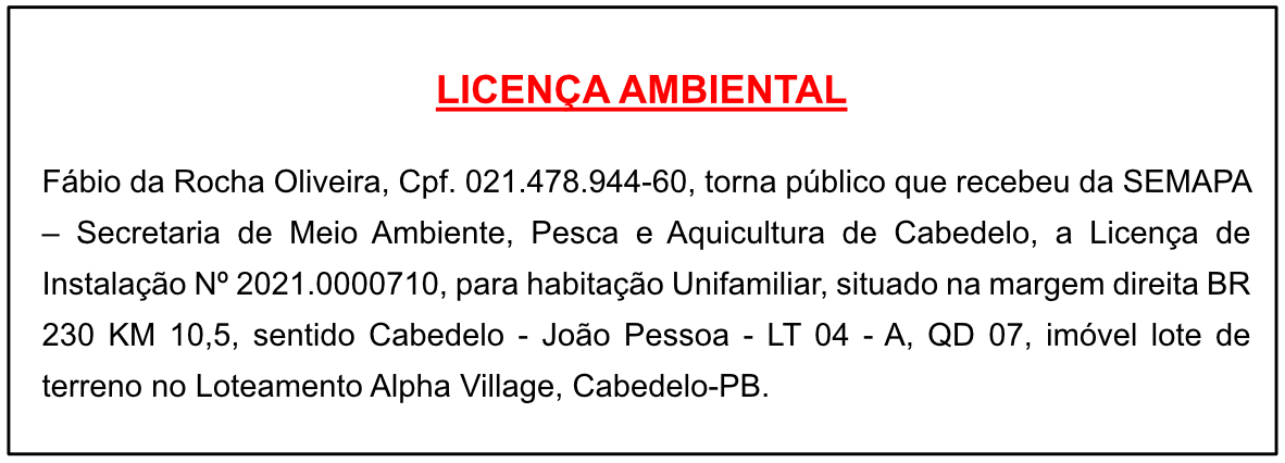 Fábio da Rocha Oliveira – Licença Ambiental
