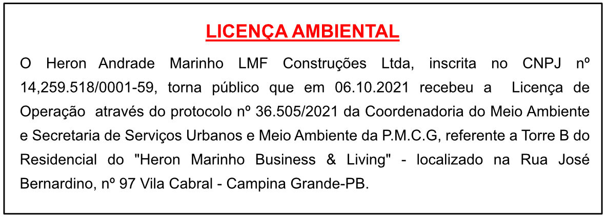 Heron Andrade Marinho LMF Construções Ltda – Licença Ambiental