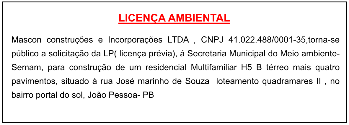 Mascon construções e Incorporações LTDA – Licença Ambiental