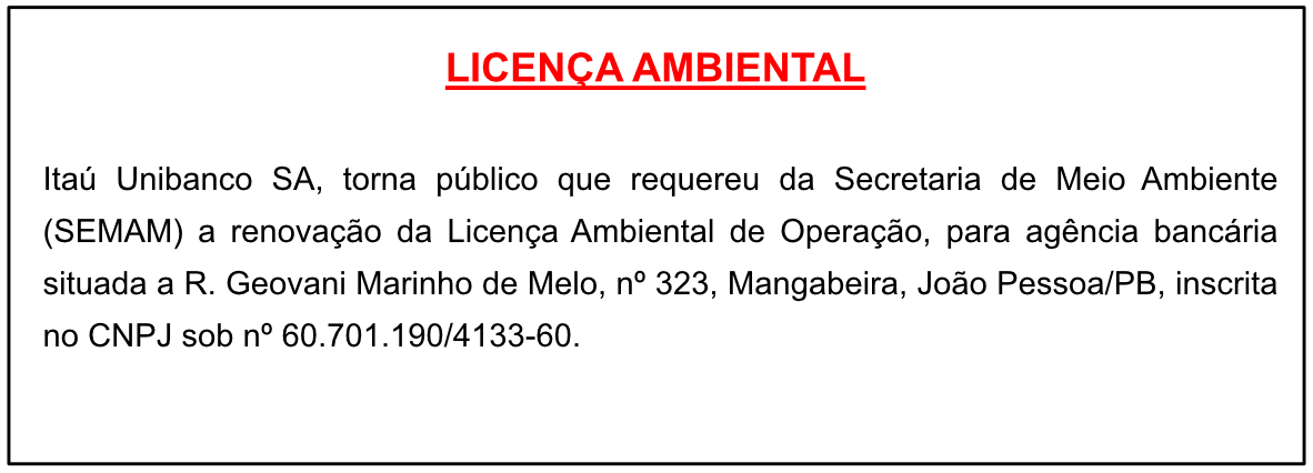 Itaú Unibanco S.A – Licença Ambiental
