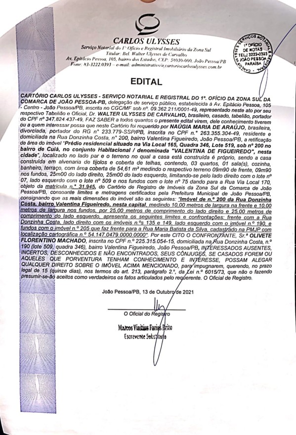 Náugia Maria de Araújo  – Edital