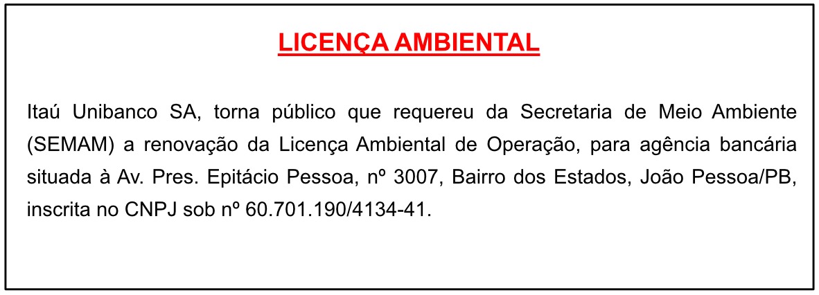 Itaú Unibanco S.A – Licença Ambiental
