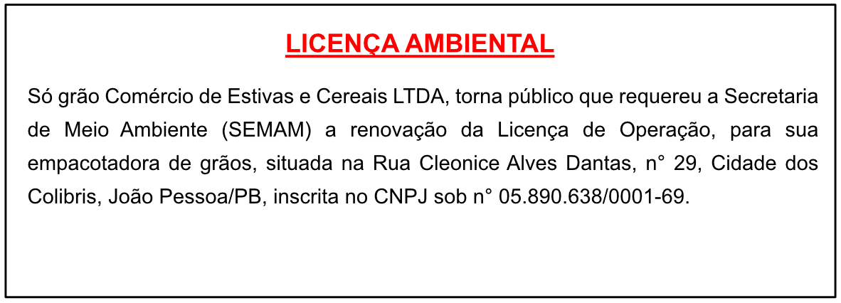 Só Grãos Comércio de Estivas e Cereais Ltda – Licença Ambiental