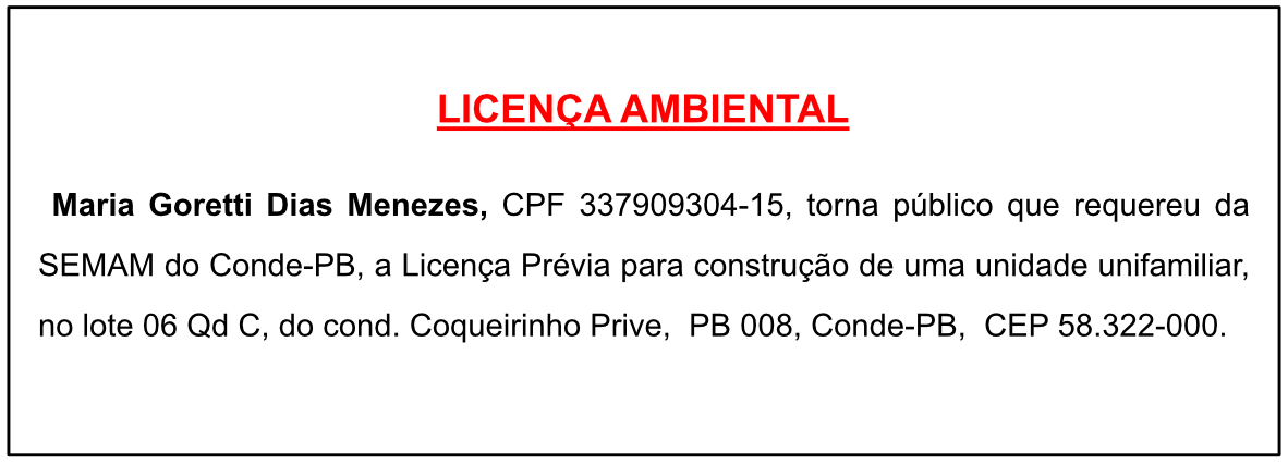 Maria Goretti Dias Menezes – Licença Ambiental
