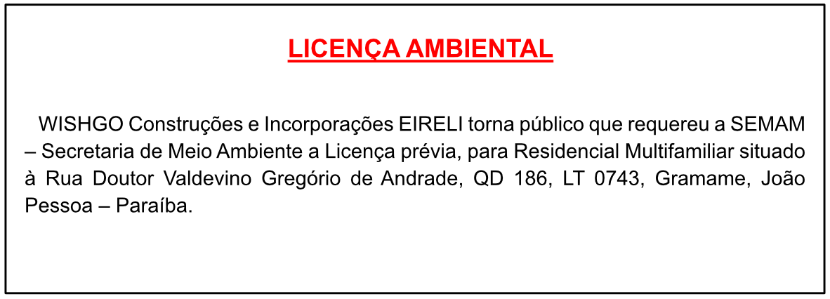 WISHGO Construções e Incorporações EIRELI – Licença Ambiental
