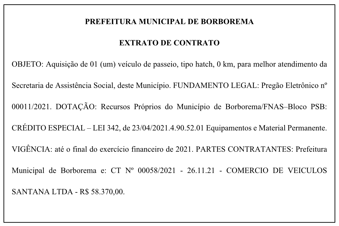 PREFEITURA MUNICIPAL DE BORBOREMA – EXTRATO DE CONTRATO