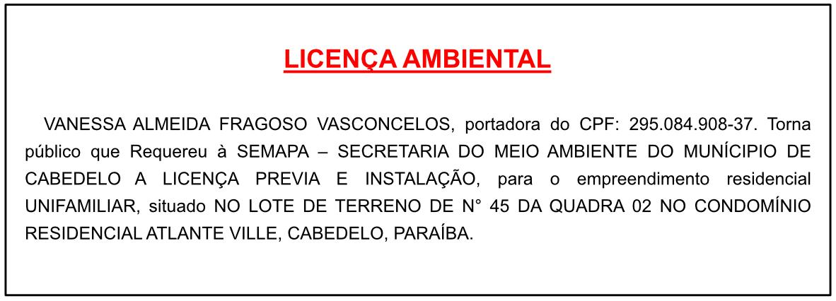 Vanessa Almeida Fragoso Vasconcelos – Licença Prévia