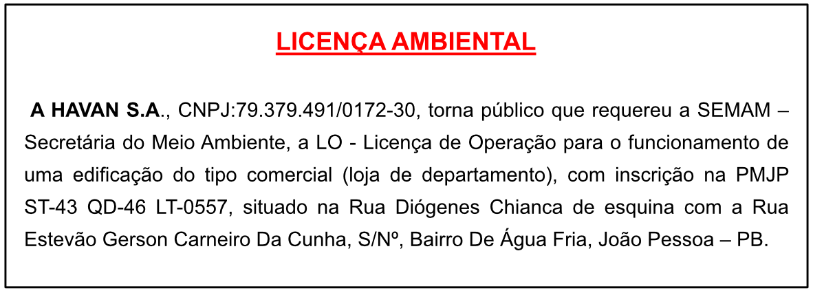 HAVAN S.A. – Licença Ambiental