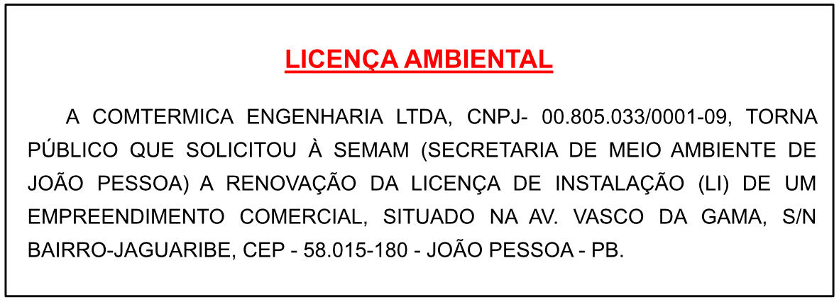 Comtérmica Engenharia Ltda – Licença de Instalação