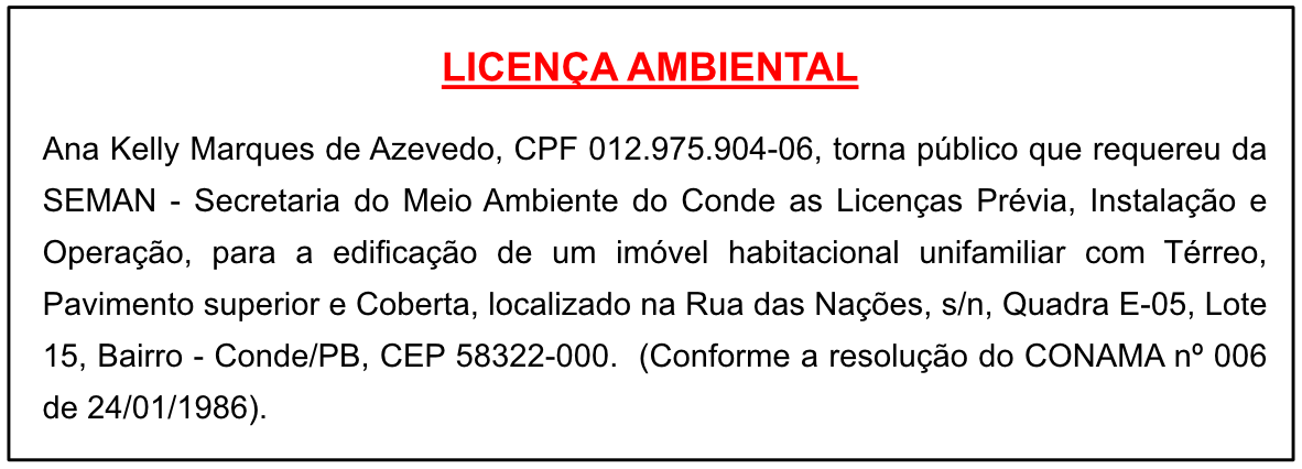 Ana Kelly Marques de Azevedo – Licença Ambiental
