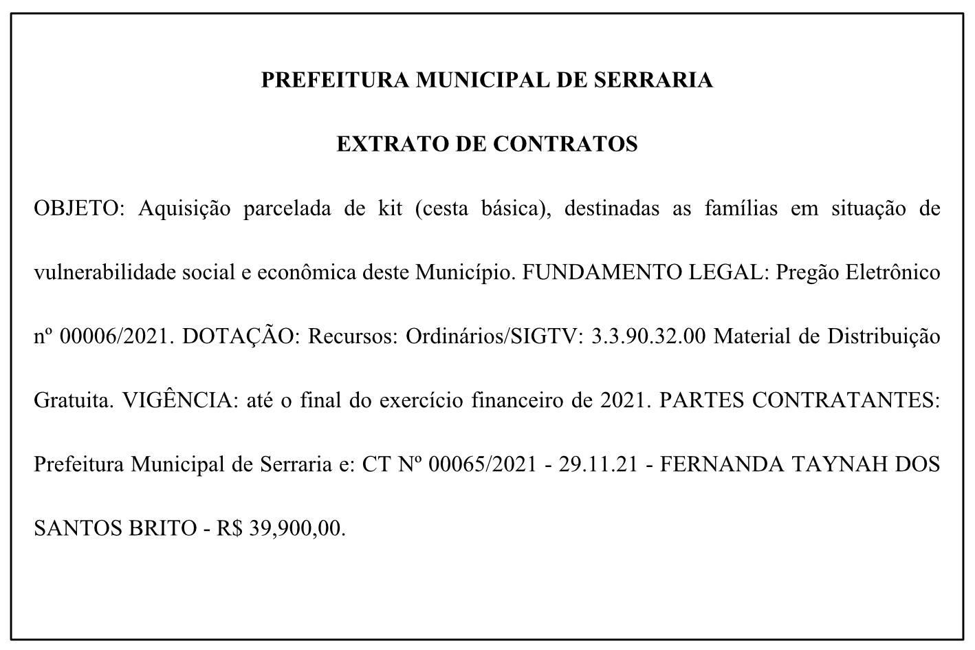 PREFEITURA MUNICIPAL DE SERRARIA – EXTRATO DE CONTRATOS