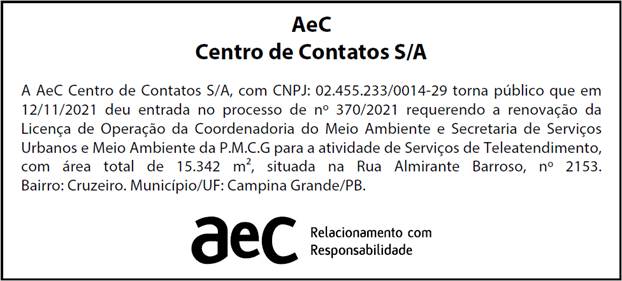 AeC Centro de Contatos SA – Licença Ambiental