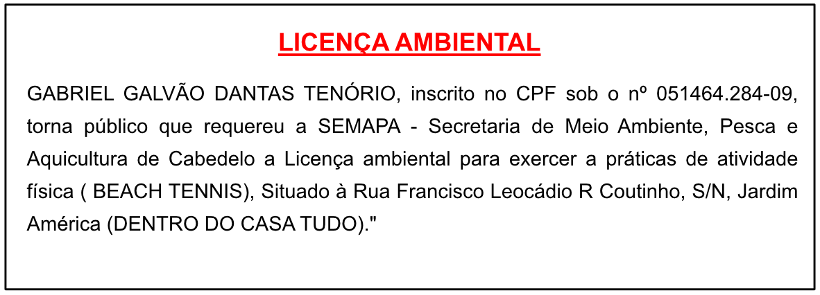 GABRIEL GALVÃO DANTAS TENÓRIO – LICENÇA AMBIENTAL