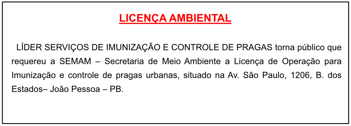 LÍDER SERVIÇOS DE IMUNIZAÇÃO E CONTROLE DE PRAGAS