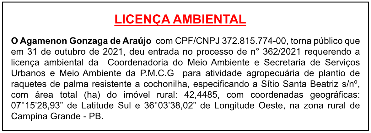 Agamenon Gonzaga de Araújo – Licença Ambiental