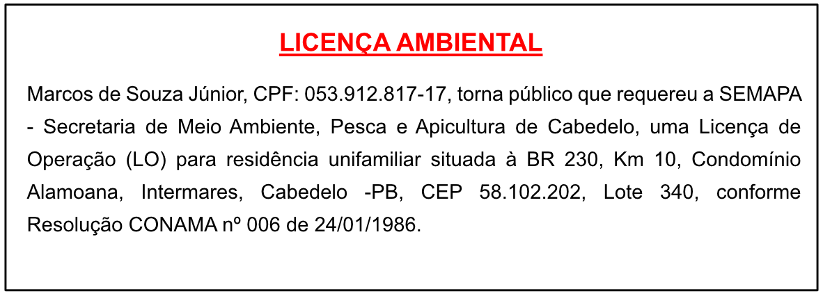 Marcos de Souza Júnior – Licença de Operação