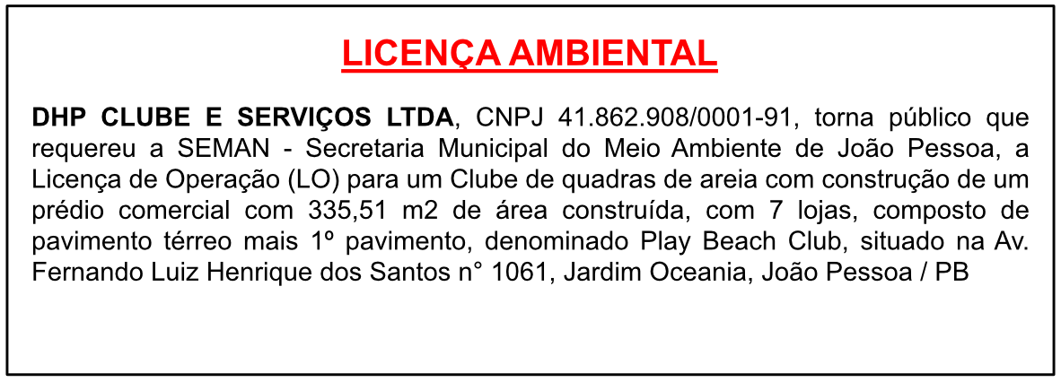DHP CLUBE E SERVIÇOS LTDA – LICENÇA AMBIENTAL