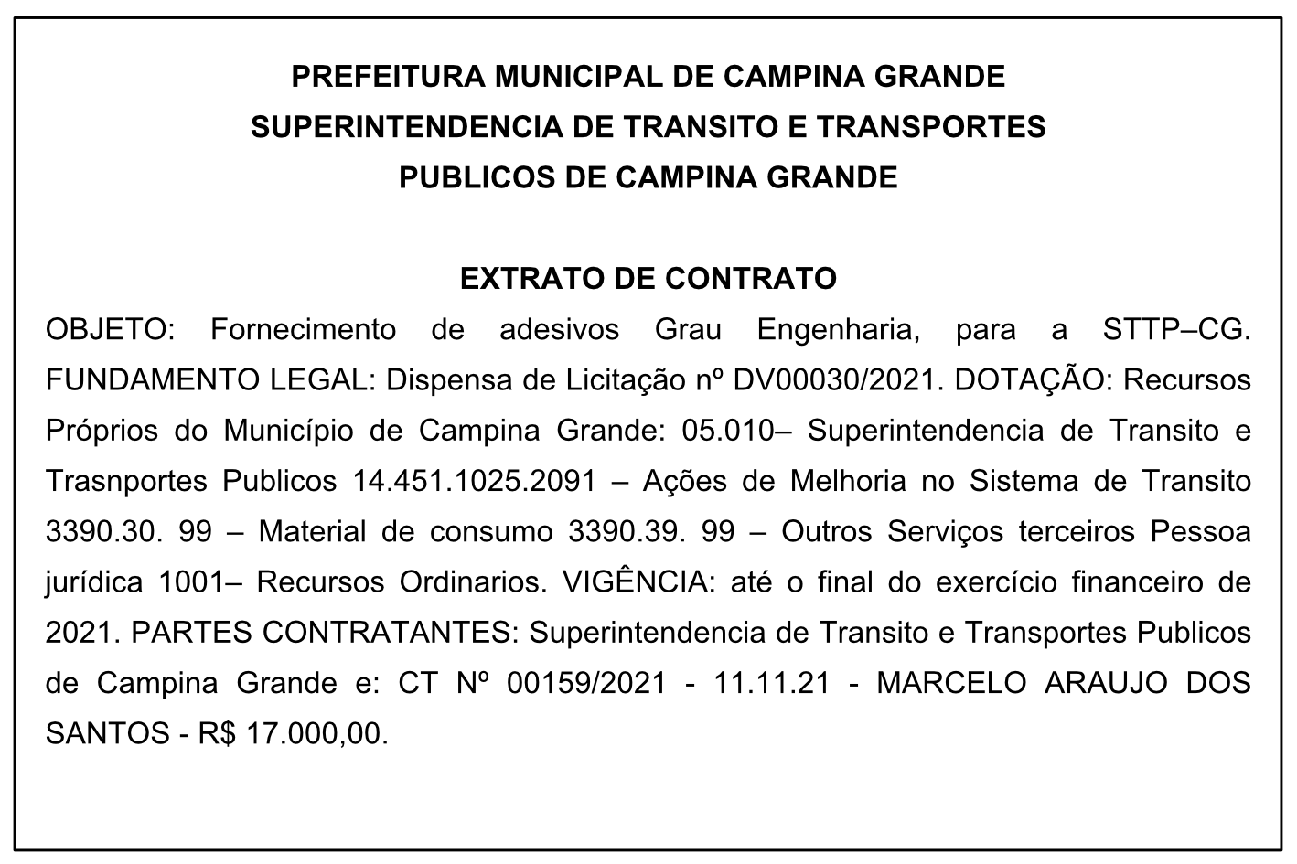 STTP – EXTRATO DE CONTRATO