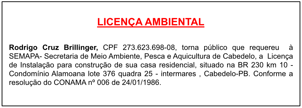 Rodrigo Cruz Brillinger – Licença Ambiental