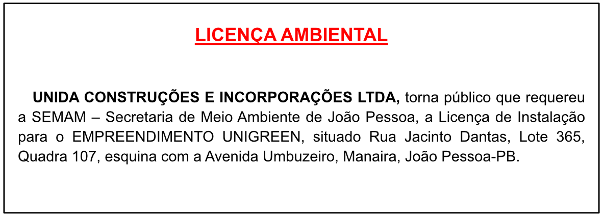 UNIDA CONSTRUÇÕES E INCORPORAÇÕES – LICENÇA AMBIENTAL