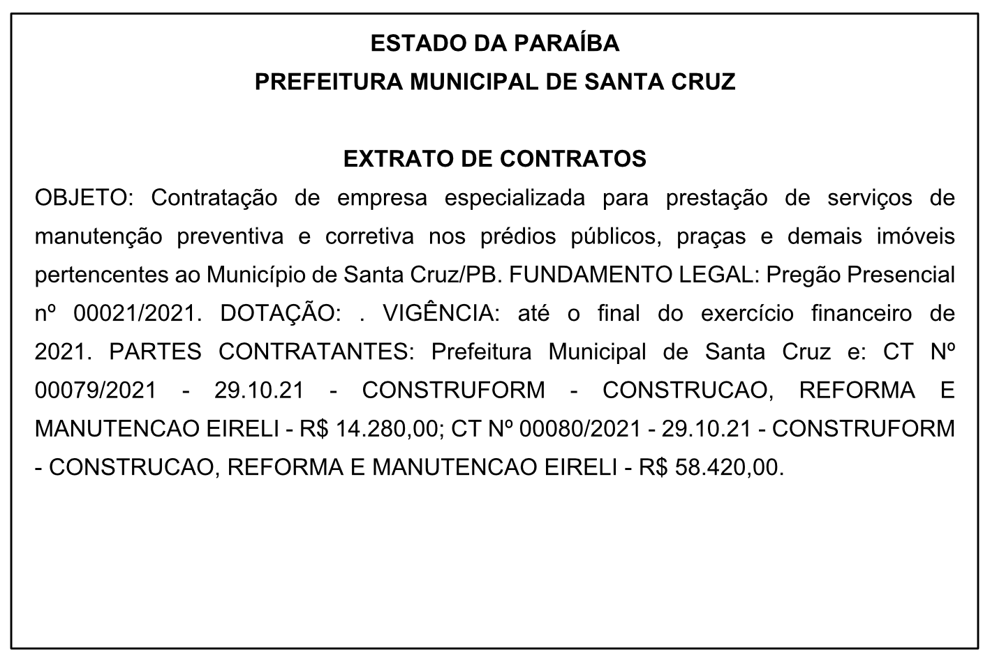 PREFEITURA MUNICIPAL DE SANTA CRUZ – EXTRATO DE CONTRATOS