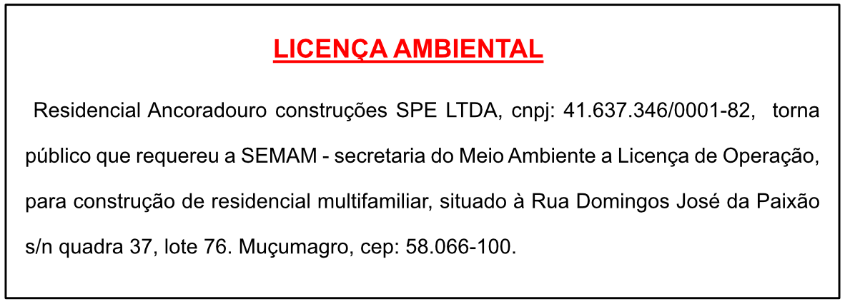 Residencial Ancoradouro Construções SPE LTDA – Licença Ambiental