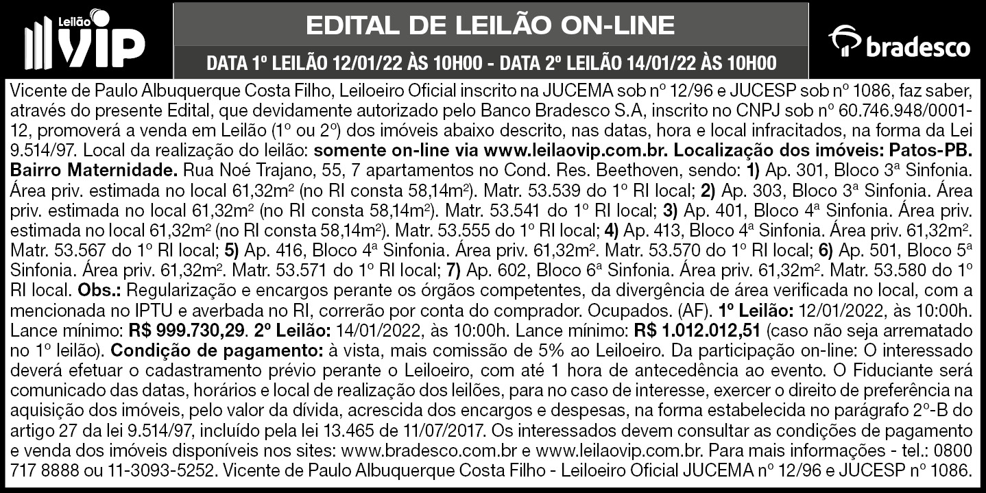 Leilão Vip – Edital de Leilão On-Line