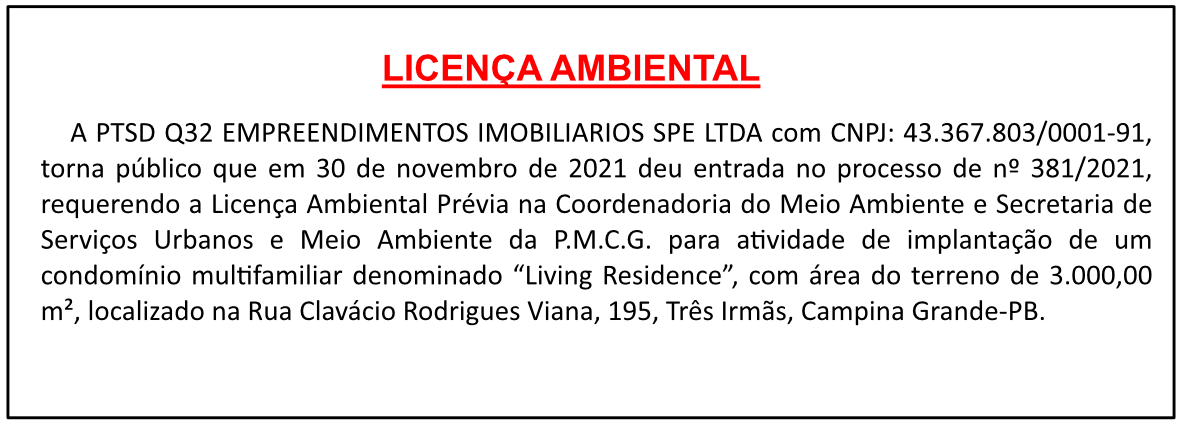 PTSD Q32 EMPREENDIMENTOS IMOBILIÁRIOS SPE LTDA – LICENÇA AMBIENTAL
