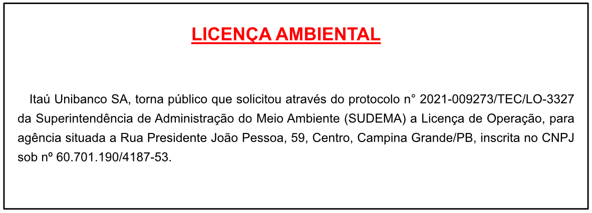 Itaú Unibanco SA – Licença Ambiental