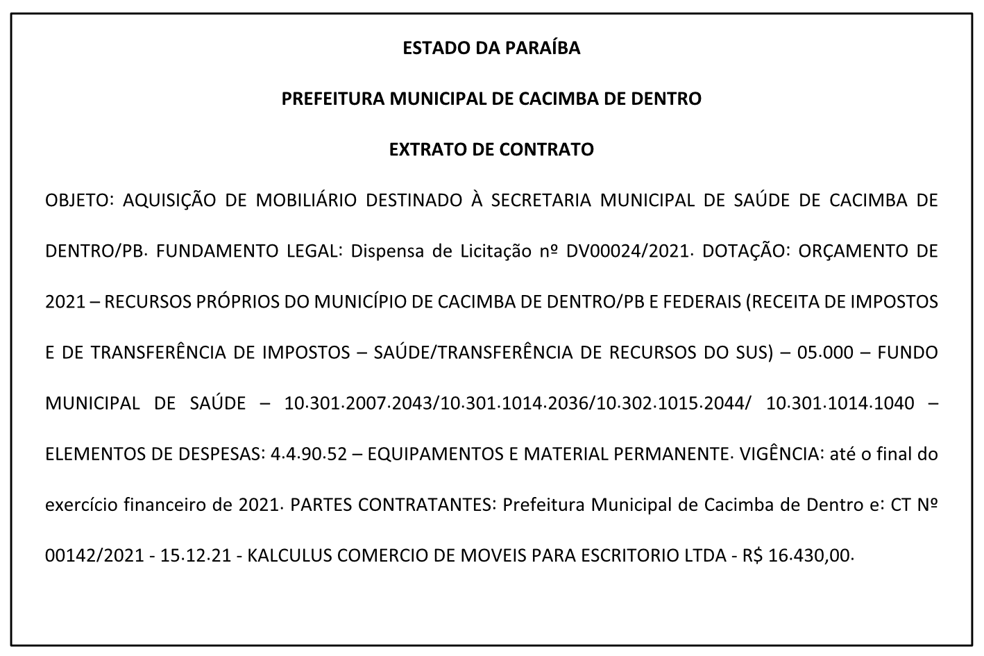 PREFEITURA MUNICIPAL DE CACIMBA DE DENTRO – EXTRATO DE CONTRATO