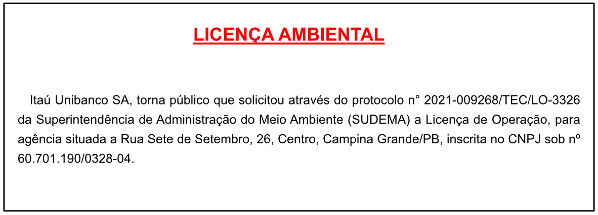 Itaú Unibanco SA – Licença Ambiental