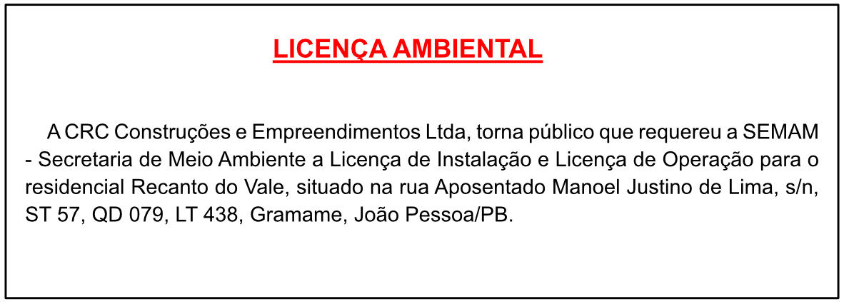 CRC Construções e Empreendimentos Ltda – Licença Ambiental