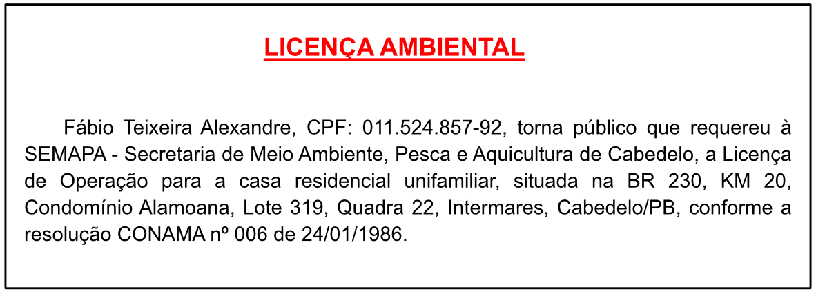 Fábio Teixeira Alexandre – Licença Ambiental