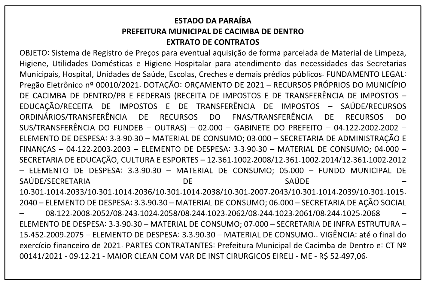 PREFEITURA MUNICIPAL DE CACIMBA DE DENTRO – EXTRATO DE CONTRATOS