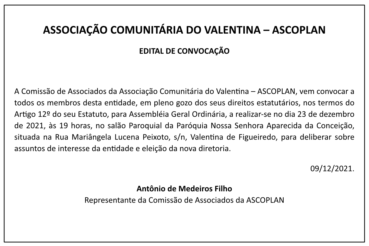 ASCOPLAN – Edital de Convocação