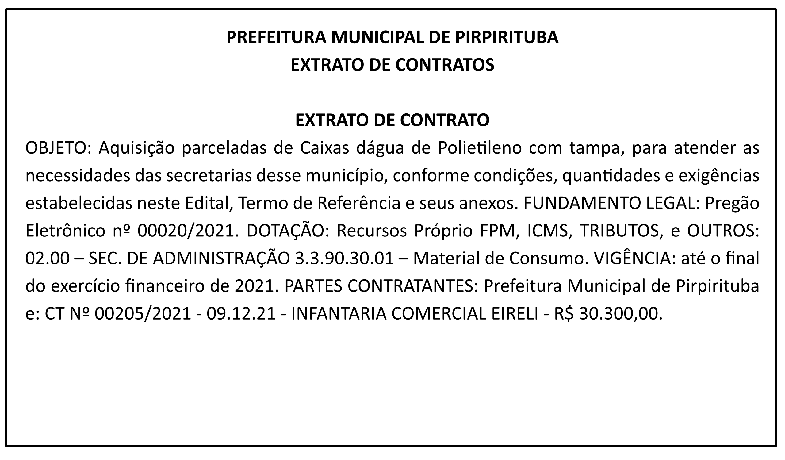PREFEITURA MUNICIPAL DE PIRPIRITUBA – EXTRATO DE CONTRATOS